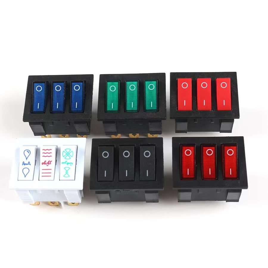 Hot Sale ON OFF Electric Oven 9Pin  6 pin  black red green    light Rocker Switch With 220V   3PST