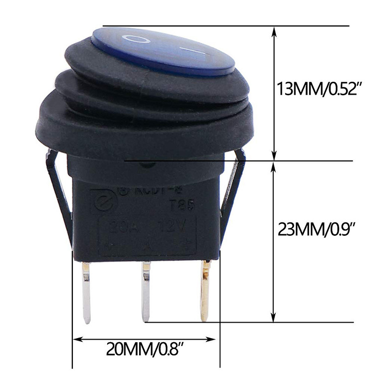 KCD3 KCD2 12V 20A Waterproof Round On/Off  mini  3P Rocker Switch Car Auto Boat SPST  with tuv vde certificatte from factory