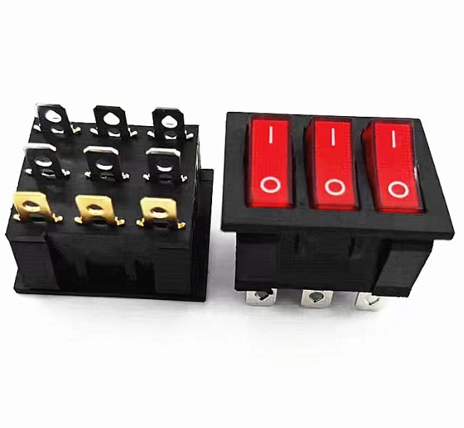 KCD9-301N 15A 250V KCD3 3 Way Rocker Switch Triple 9-foot 2-Gear Red With Light Rocker Household Power Switch