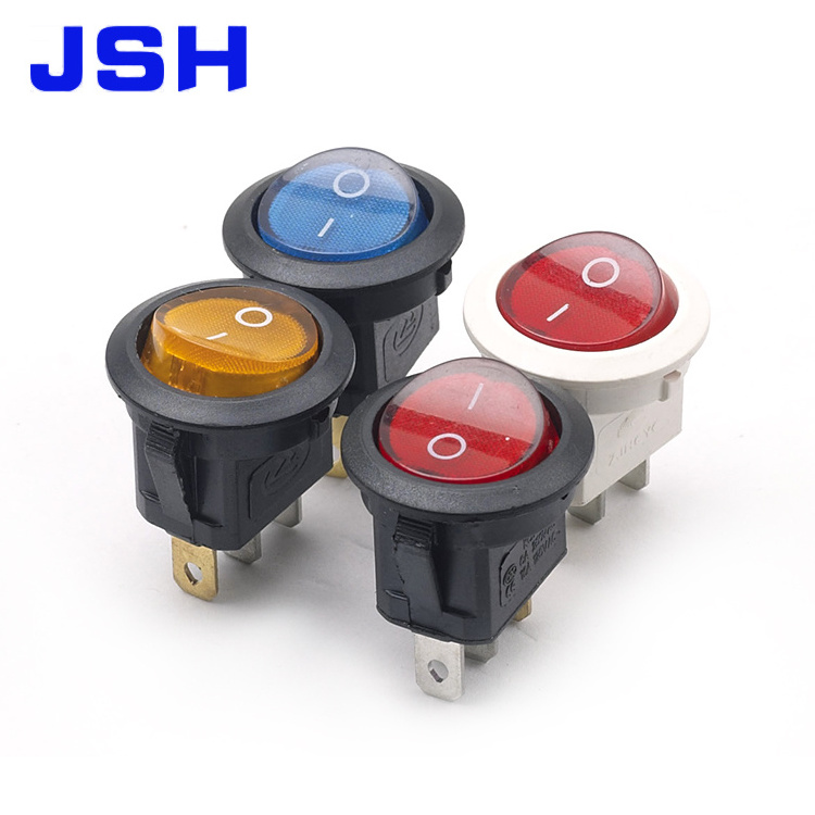 Red Light Illuminated 3 Pin ON-OFF SPST Round Rocker Switch 6A/250V 10A/125V