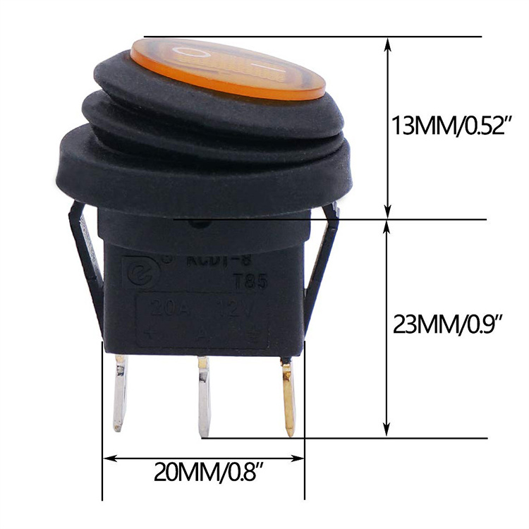 KCD3 KCD2 12V 20A Waterproof Round On/Off  mini  3P Rocker Switch Car Auto Boat SPST  with tuv vde certificatte from factory