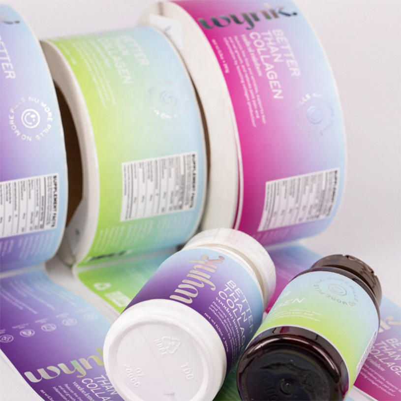 custom watertight holographic packaging stickers , best quality health product adhesive labels on roll