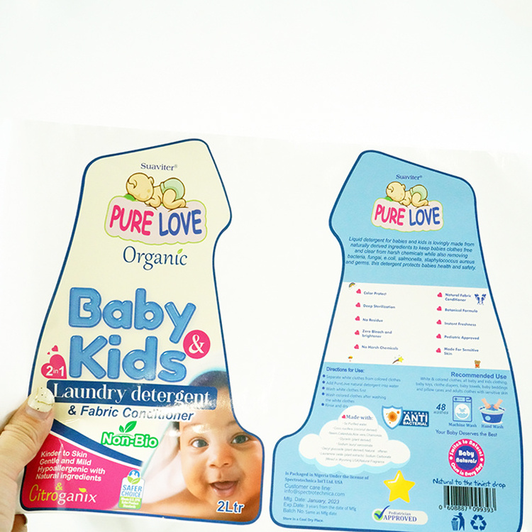 custom waterproof baby and kids products babies health and safety adhesive labels irregular shape bottle packaging stickers