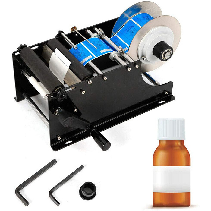 manual label sticker labeling machine mineral water plastic round bottle labeling machine for round bottles