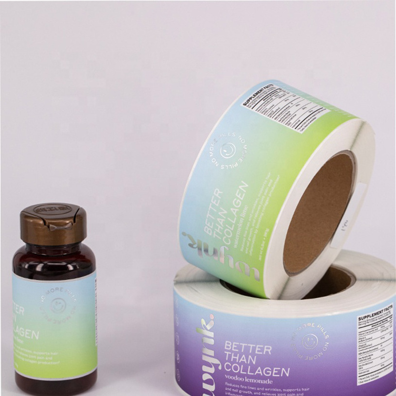 custom watertight holographic packaging stickers , best quality health product adhesive labels on roll