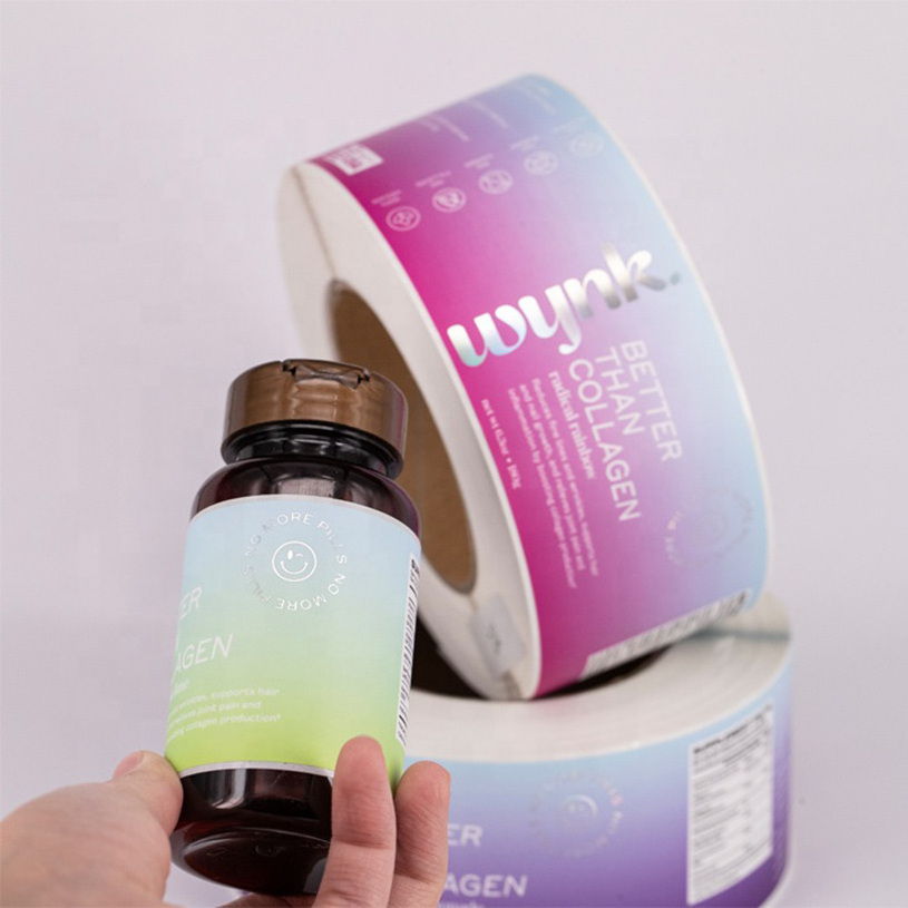 custom watertight holographic packaging stickers , best quality health product adhesive labels on roll