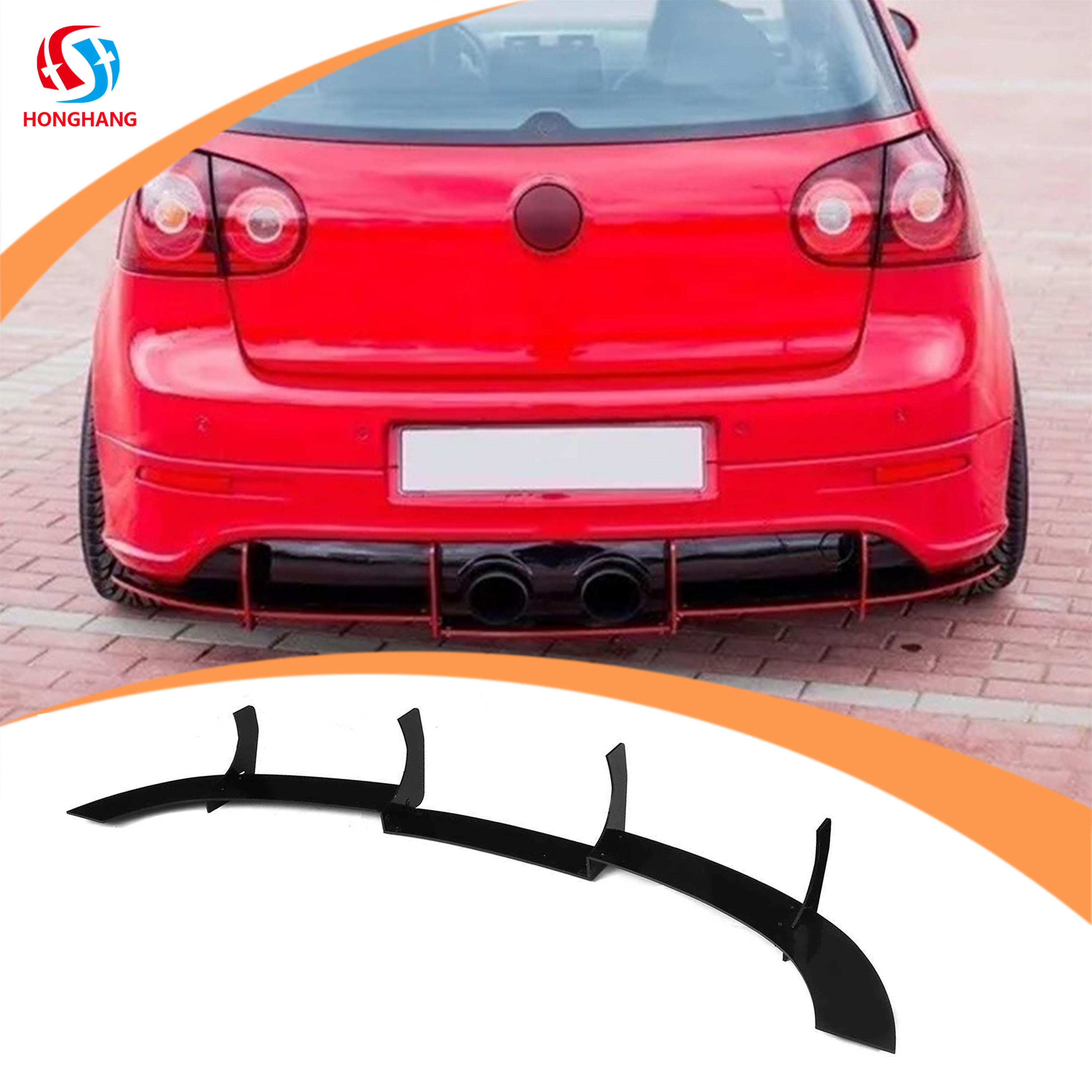 Honghang Auto Accessories Rear Bumper Lip Diffuser 2005-2009 VW Carbon ABS Black 2kg for V.w Golf 5 Mk5 R32 Body Kit Accessories