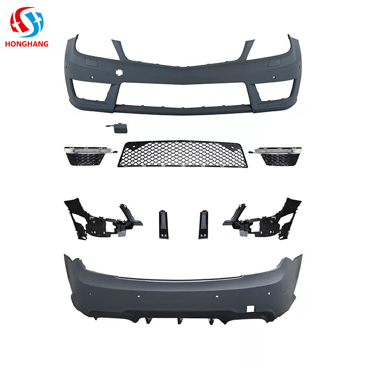 Honghang Front Bumper Grills Lamp Hood Rear Diffuser Exhoust W204 Black Series Car Kits C63 Body Kit upgrade For W204 C63 Amg