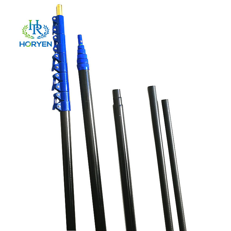 Light weight adjustable carbon fiber telescopic pole tube with locking clamps for cleaning brush