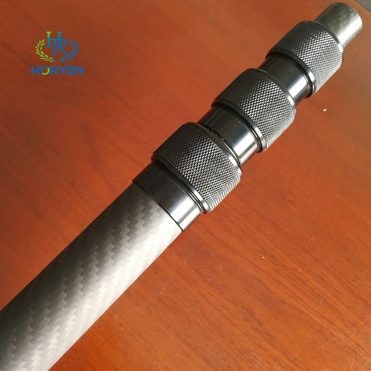 Light weight adjustable carbon fiber telescopic pole tube with locking clamps for cleaning brush