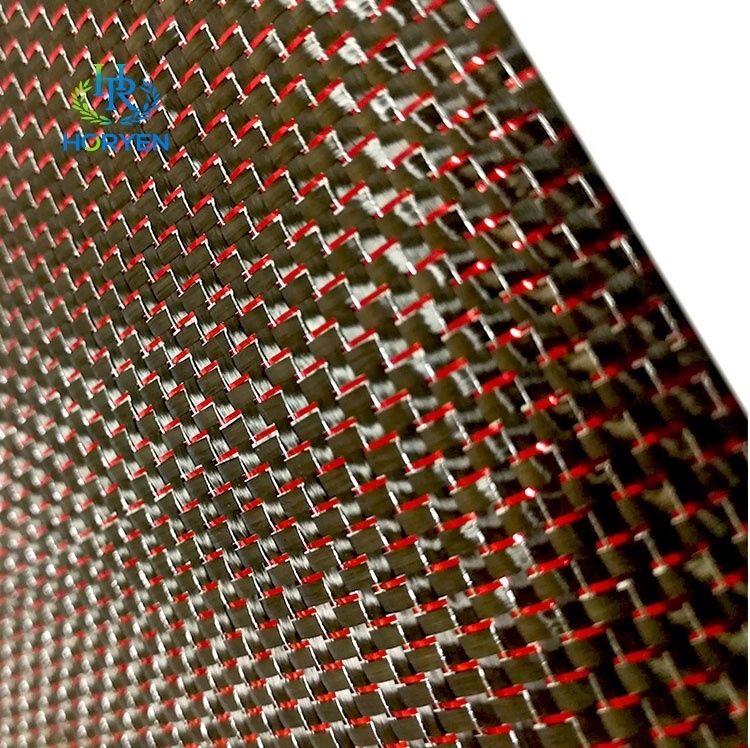 Colored carbon fiber fabric with metallic thread