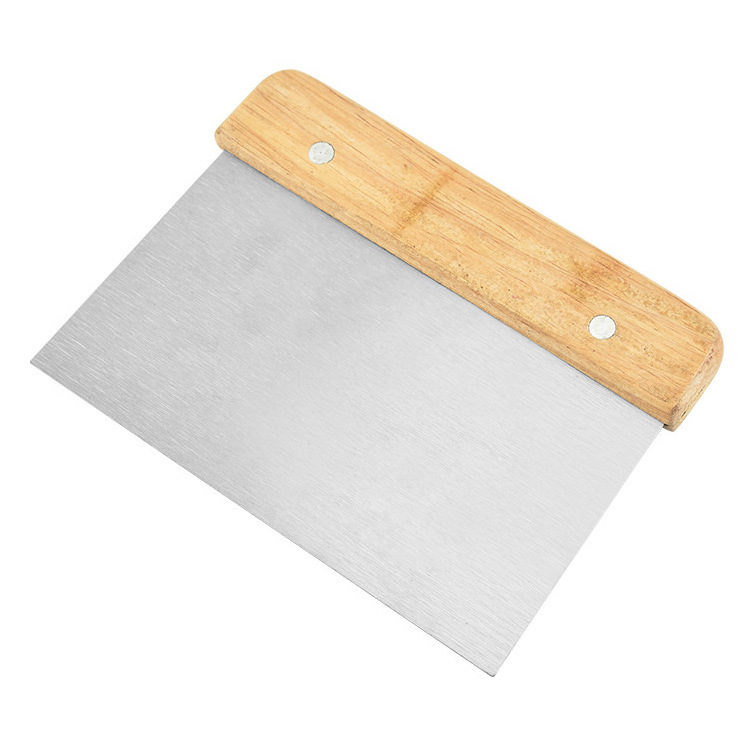 Stainless steel metal crafted dough scraper cutter dough chopper with wooden handle