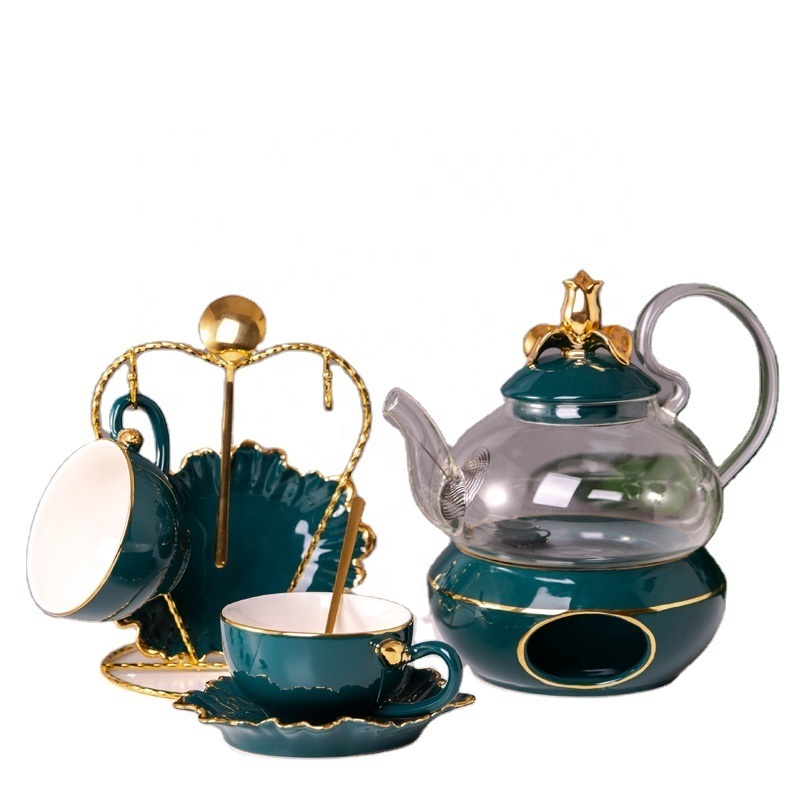 Glass teapot and ceramic coffee tea cup for 2-6people JS-C1908G