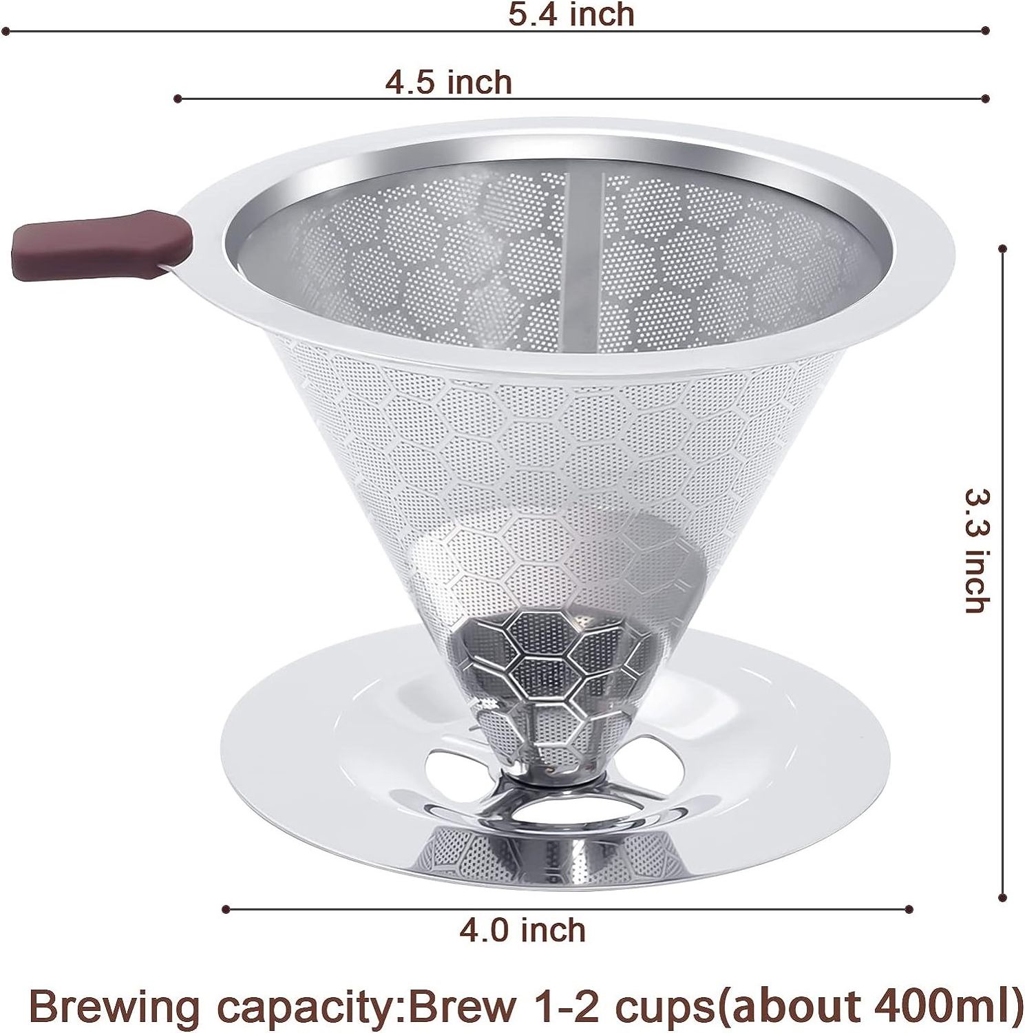 Stainless Steel Coffee Filter Paperless pour over coffee maker Cone Coffee Dripper with Integrated Cup