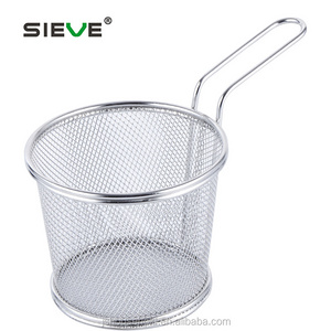 Food Table Serving Wire Basket Handheld Mini Fry Basket Silver Stainless Steel Fryer French Baskets