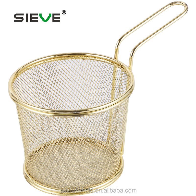 Food Table Serving Wire Basket Handheld Mini Fry Basket Silver Stainless Steel Fryer French Baskets