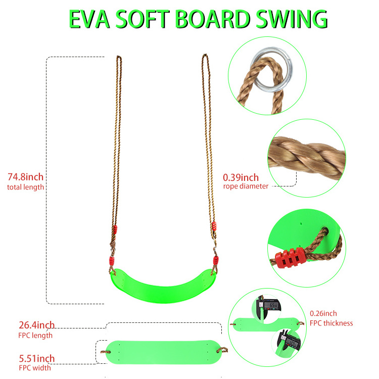 Children Outdoor Backyard  Tree Hanging Soft Board Swing Playground Swing Seat For Kids With Adjustable Rope