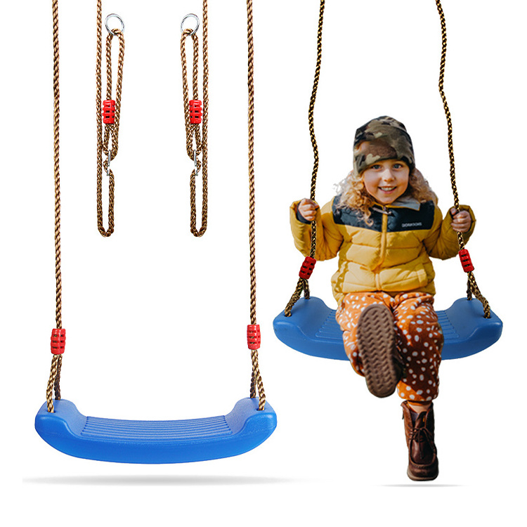 Heavy Duty Plastic Tree Hanging Curved Board Swing Seat Set Hard Plastic Swing For Kids With Adjustable Rope