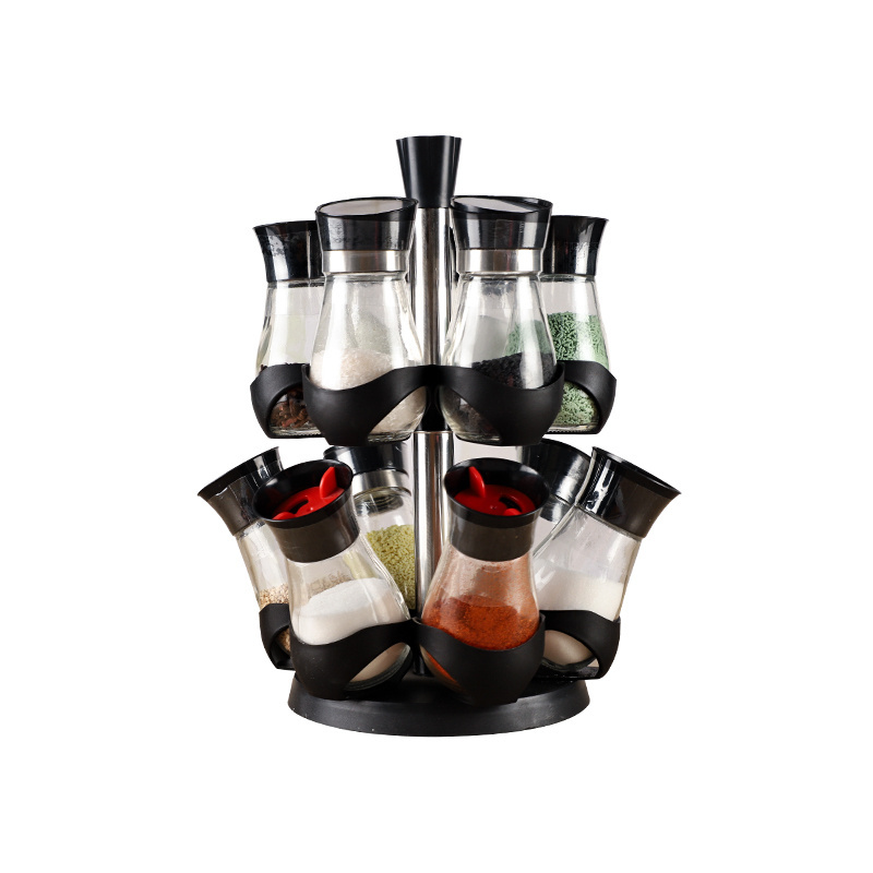 Hotsale Glass With Stainless Steel Spice Storage Rack Tower Organizer With 12 Empty Jars Rotating Spice Holder Shelf For Spices