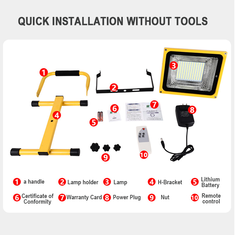 LED Solar Rechargeable Floodlight Project Construction Lighting Outdoor Emergency Camping Portable Household Floodlight