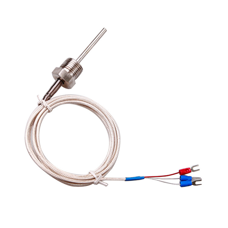 3 wires RTD PT100 temperature sensor flexible pt100 thermocouple probe with high temperature lead wire M8 thread