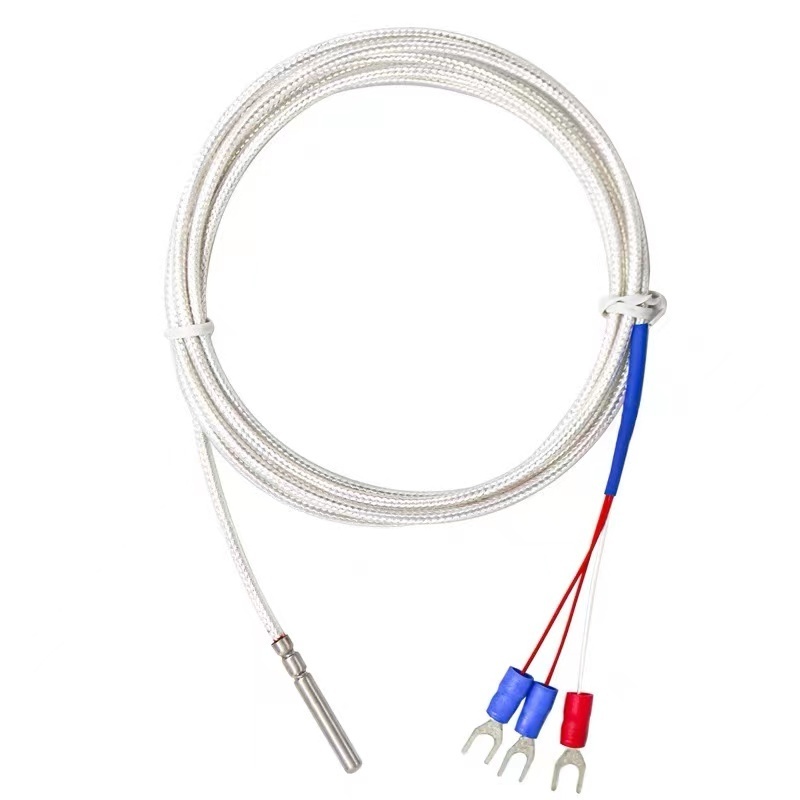 3 wires RTD PT100 temperature sensor flexible pt100 thermocouple probe with high temperature lead wire M8 thread