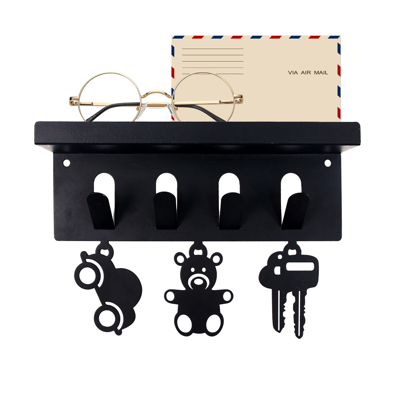 Custom Metal Cute Wall Decorative Wall Mounted Mail Organizer and Key Holder for Wall with Tray