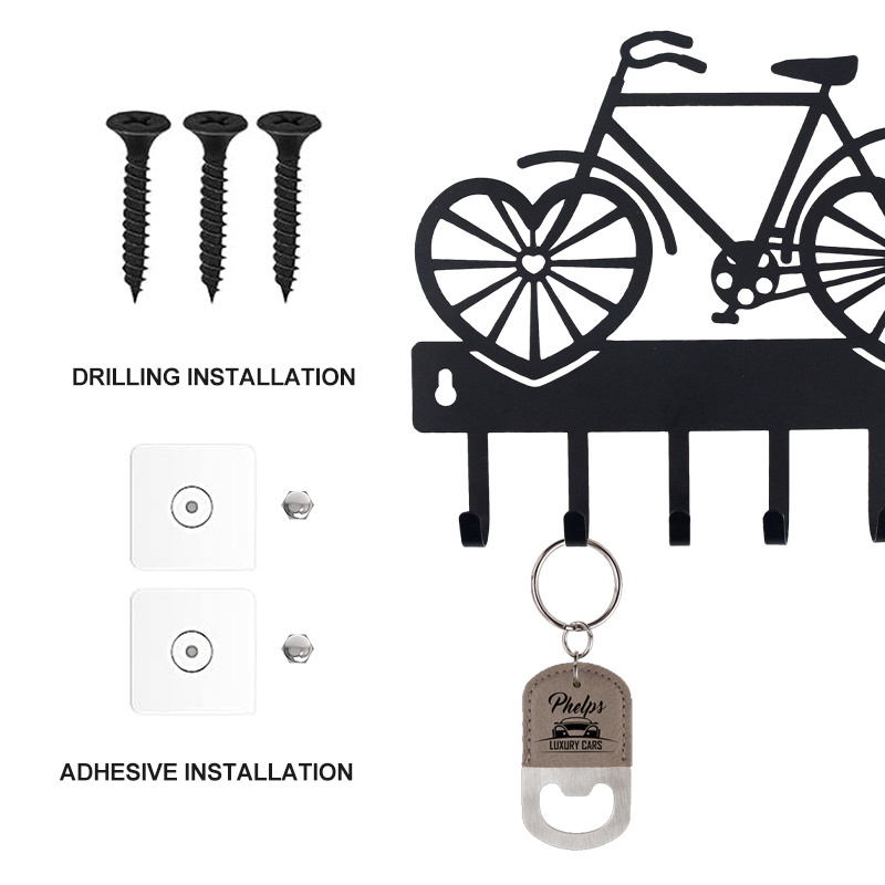 Black Bicycle Design Metal Iron Rack Hanger Decorative Custom Metal Key Holder Wall Mounted Organizer for Home Storage