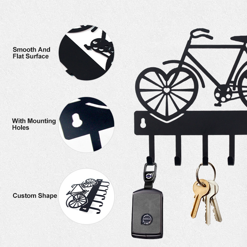 Black Bicycle Design Metal Iron Rack Hanger Decorative Custom Metal Key Holder Wall Mounted Organizer for Home Storage