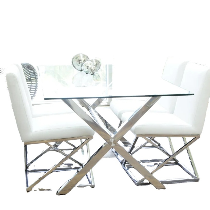 Dining Set Dining Chair Glass Dining Table and Metal Nordic Modern Customized Style Time High Quality Tempered Glass Restaurant