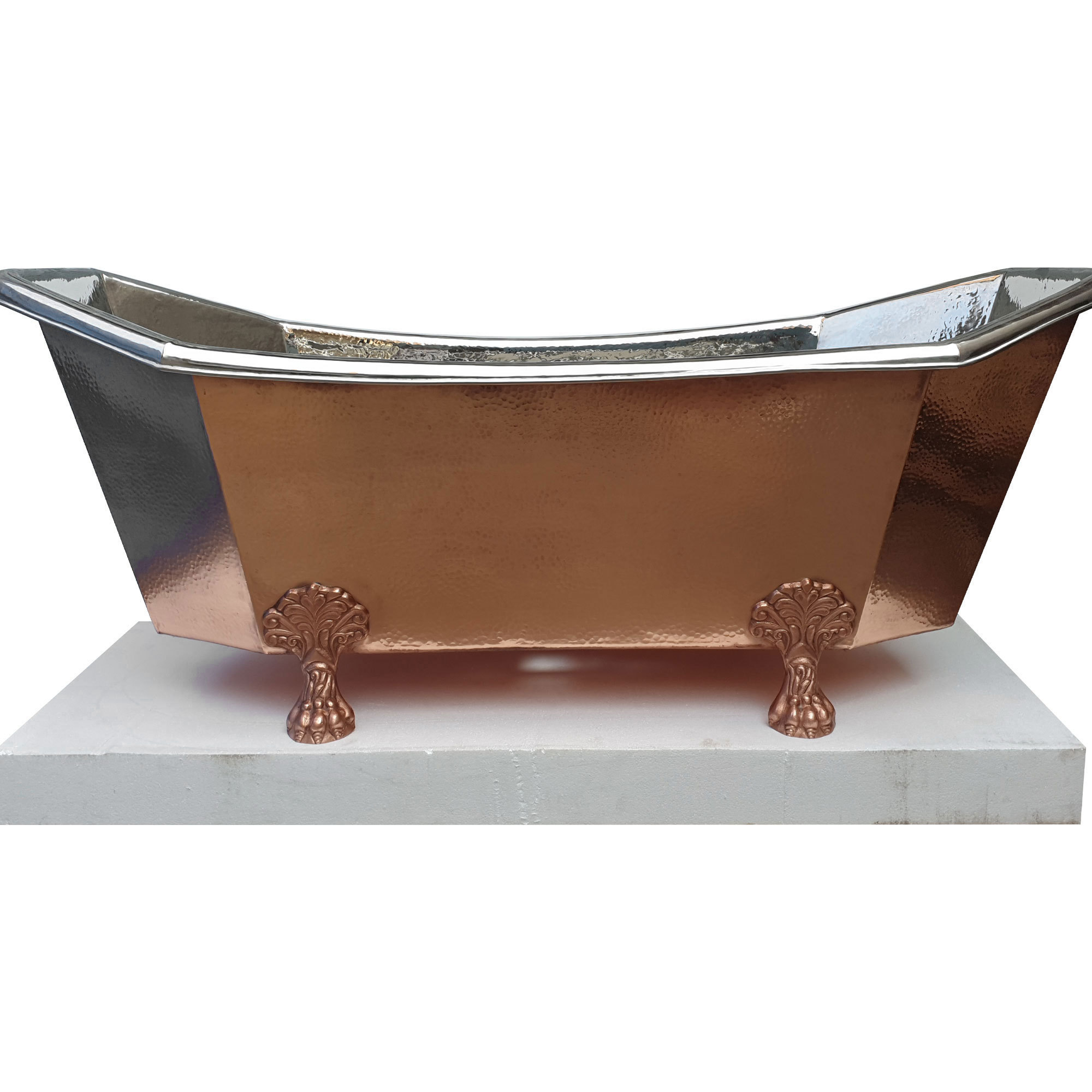 Eight Sided Clawfoot Copper Bathtub Marble Spa Bathtub for Hotel Customized Polish Accessory Style