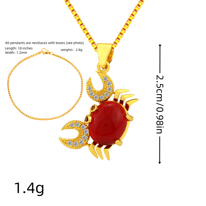 24k gold plated ruby crab ladies necklace gold plated chain necklace factory wholesale