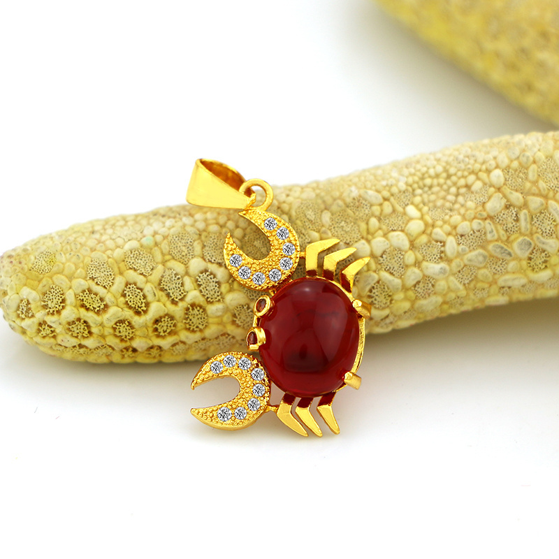 24k gold plated ruby crab ladies necklace gold plated chain necklace factory wholesale