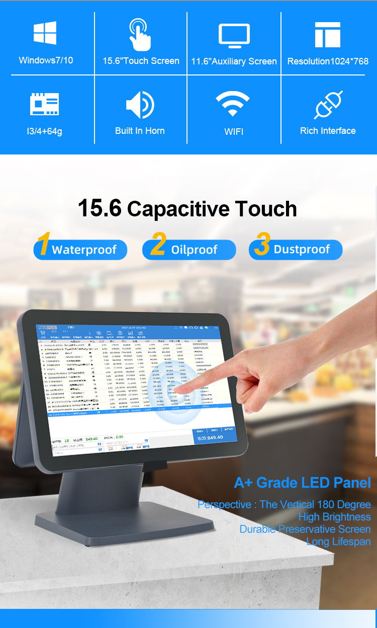 JSJ66 HOT SALE 2023 Windows Point Of Sale Complete POS Set Double Screen Cash Register Machine All In One Pos System