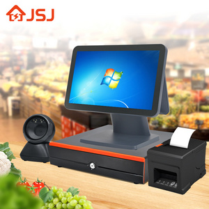 JSJ66 HOT SALE 2023 Windows Point Of Sale Complete POS Set Double Screen Cash Register Machine All In One Pos System