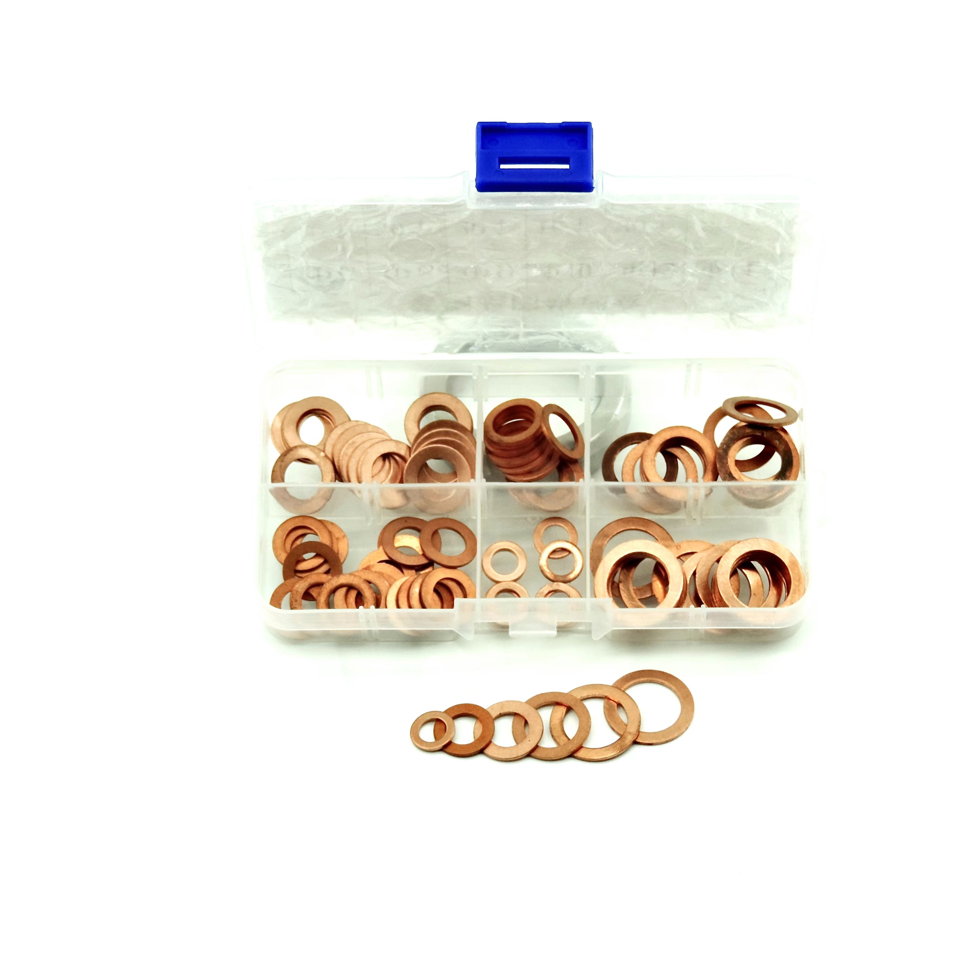 200Pcs Assorted M5-M14 Copper Washer Gasket Set Flat Ring Seal Assortment Kit with Box For Hardware Accessories