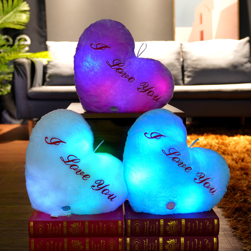 Valentines Day Gift I Love You Heart Shape Luminous Pillow Creative Glowing Toy LED Light Plush Toy