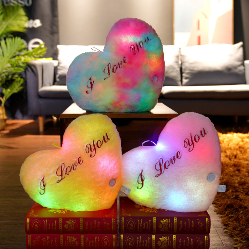 Valentines Day Gift I Love You Heart Shape Luminous Pillow Creative Glowing Toy LED Light Plush Toy