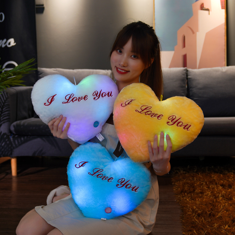 Valentines Day Gift I Love You Heart Shape Luminous Pillow Creative Glowing Toy LED Light Plush Toy