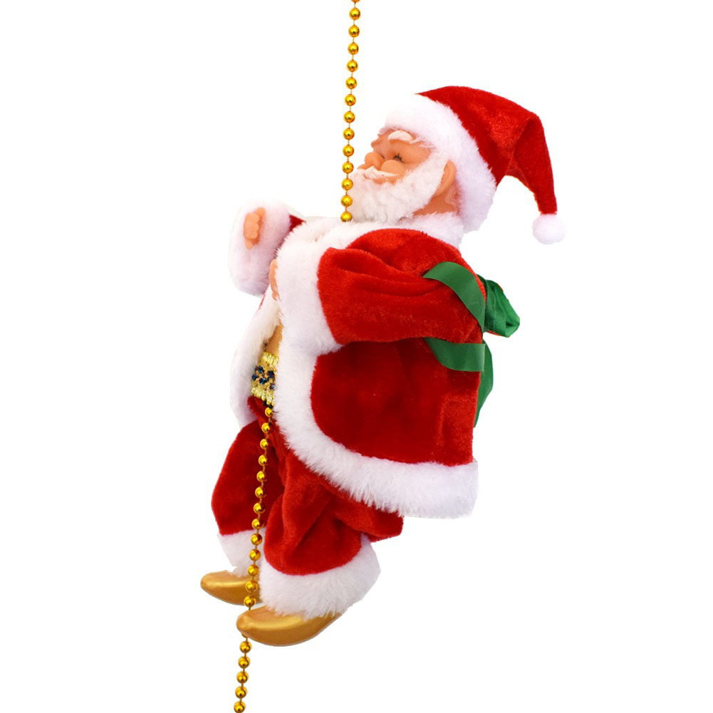 Santa Clause Musical Climbing Rope Climbing Santa Plush Doll Toy for Christmas Holiday Decor