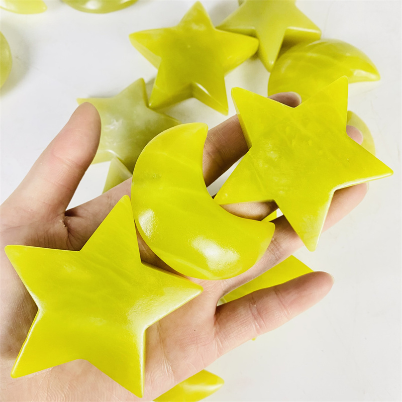 Hot Sale Moon Shaped for Gift Energy Crystal Bulk Gemstone Healing  Stones High Quality Natural Lemon Jade Star for Decoration