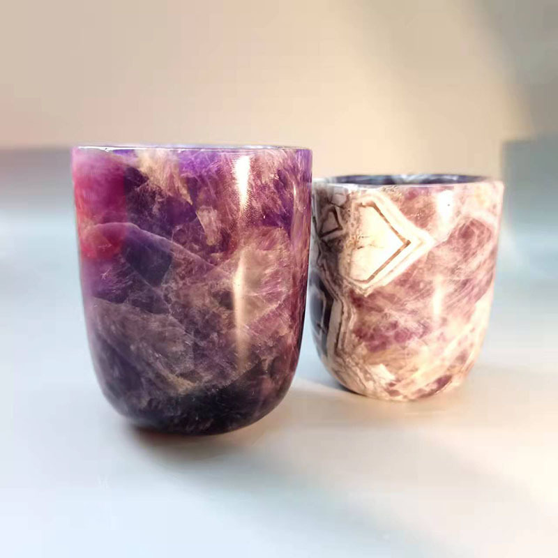 Sale High-quality Hand Made Carving Natural Rose Quartz Dream Amethyst Crystal Cup for Home Decoration