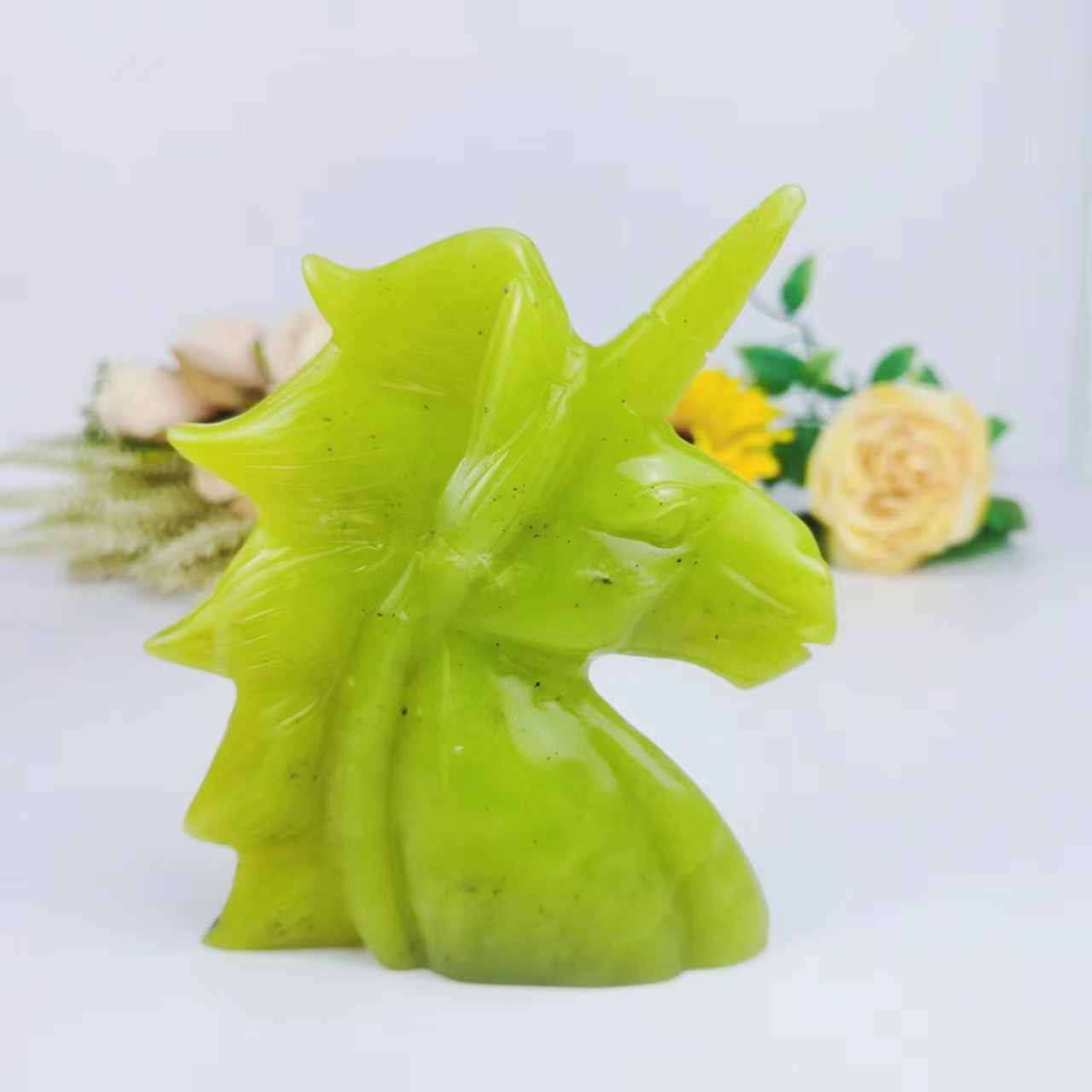 Healing Spiritual Stone Crystal Crafts Gemstone Unicorn Carving Lemon Jade Unicorn For Decoration