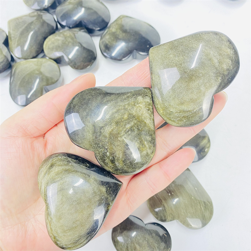 Hot Sale  Natural Crystal New Arrival Crystal Heart Shaped Bulk Gemstone Healing Stones Golden Obsidian Heart for Decoration