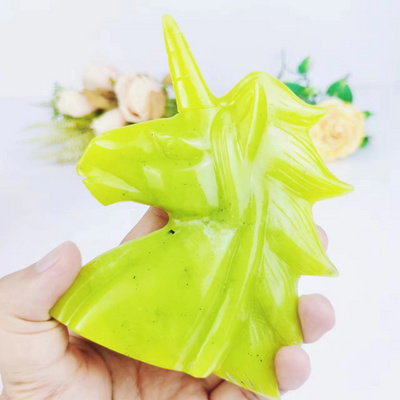 Healing Spiritual Stone Crystal Crafts Gemstone Unicorn Carving Lemon Jade Unicorn For Decoration