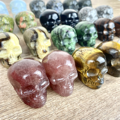 Newest Natural Crystal Hand Carved Crafts Mini Size Mixed Material Skulls Healing Stones Crystal Tiger Eye Skulls for Decoration