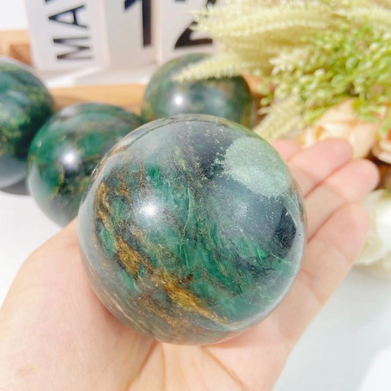 Crystal Ball Natural Crystal Spiritual Healing Stone Energy Verdite Sphere For Decoration