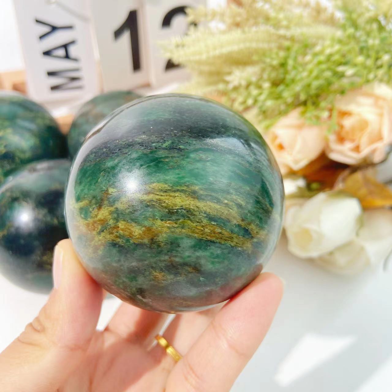 Crystal Ball Natural Crystal Spiritual Healing Stone Energy Verdite Sphere For Decoration