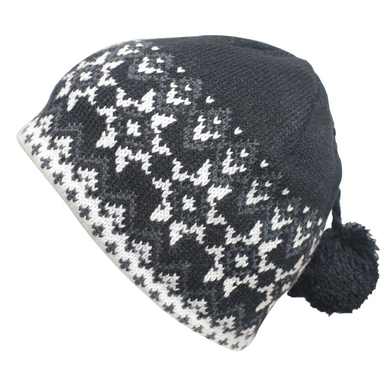 High Quality Winter Promotional Winter Black Broken Flower Knitted Beanie Hat with Ball