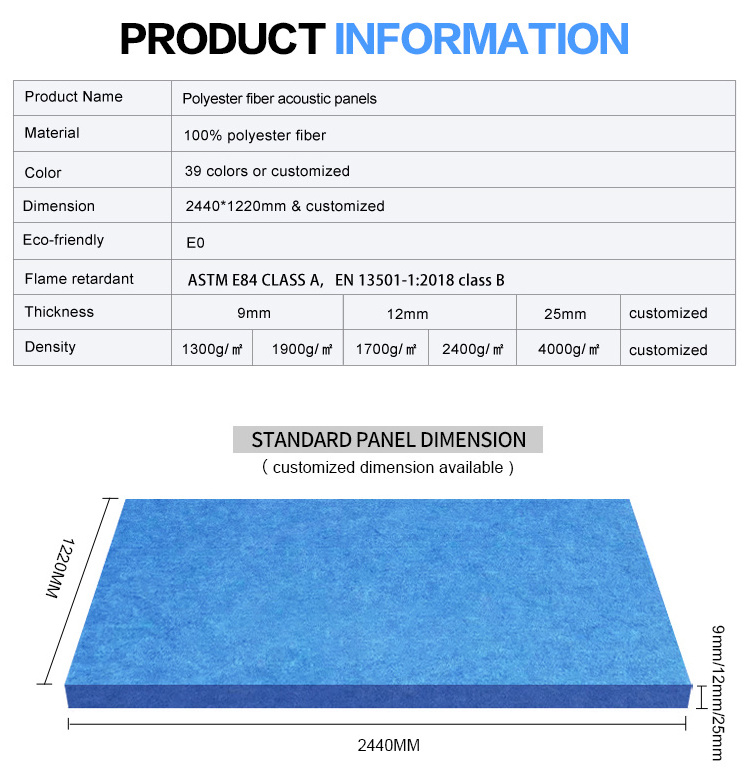 PET panel Office Wall And Ceiling 12Mm 15Mm Soundproof Pet 100% Polyester Sound Absorbing Acoustic Panel